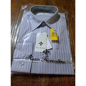 New Medium 15-15.5 Rosso Fiorentino Grey Silver Long Sleeve Button  Dress Shirt